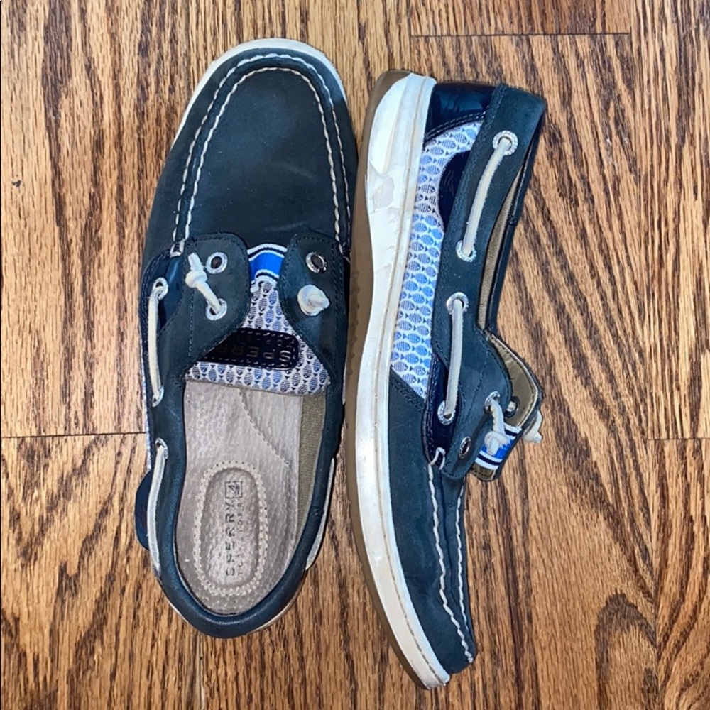 navy Sperrys with fish design